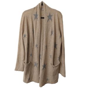 Brodie Cashmere Tan Cardigan with Gray Stars